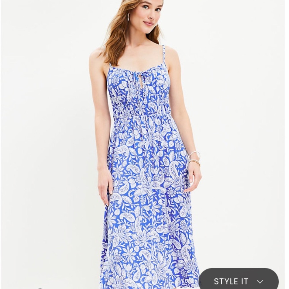 Loft-Paisley Tie Neck Strappy Midi Dress- M